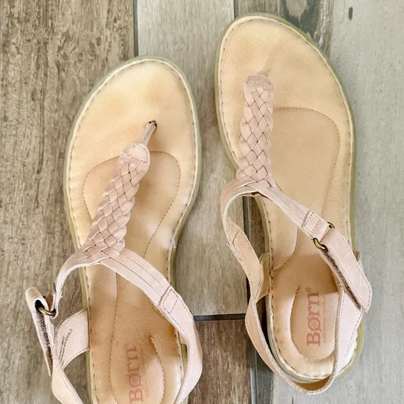 BORN Yarrow Braided Leather T-Strap Woven Boho Flat Sandals, Blush (Nude) sz. 8 - Picture 8 of 14